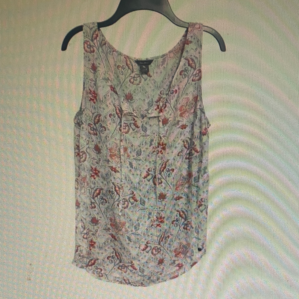 Lightweight Floral Sleeveless Top - White with Pink & Green Floral Print